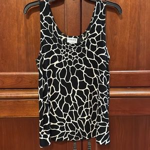 Sleeveless black and white animal print top
